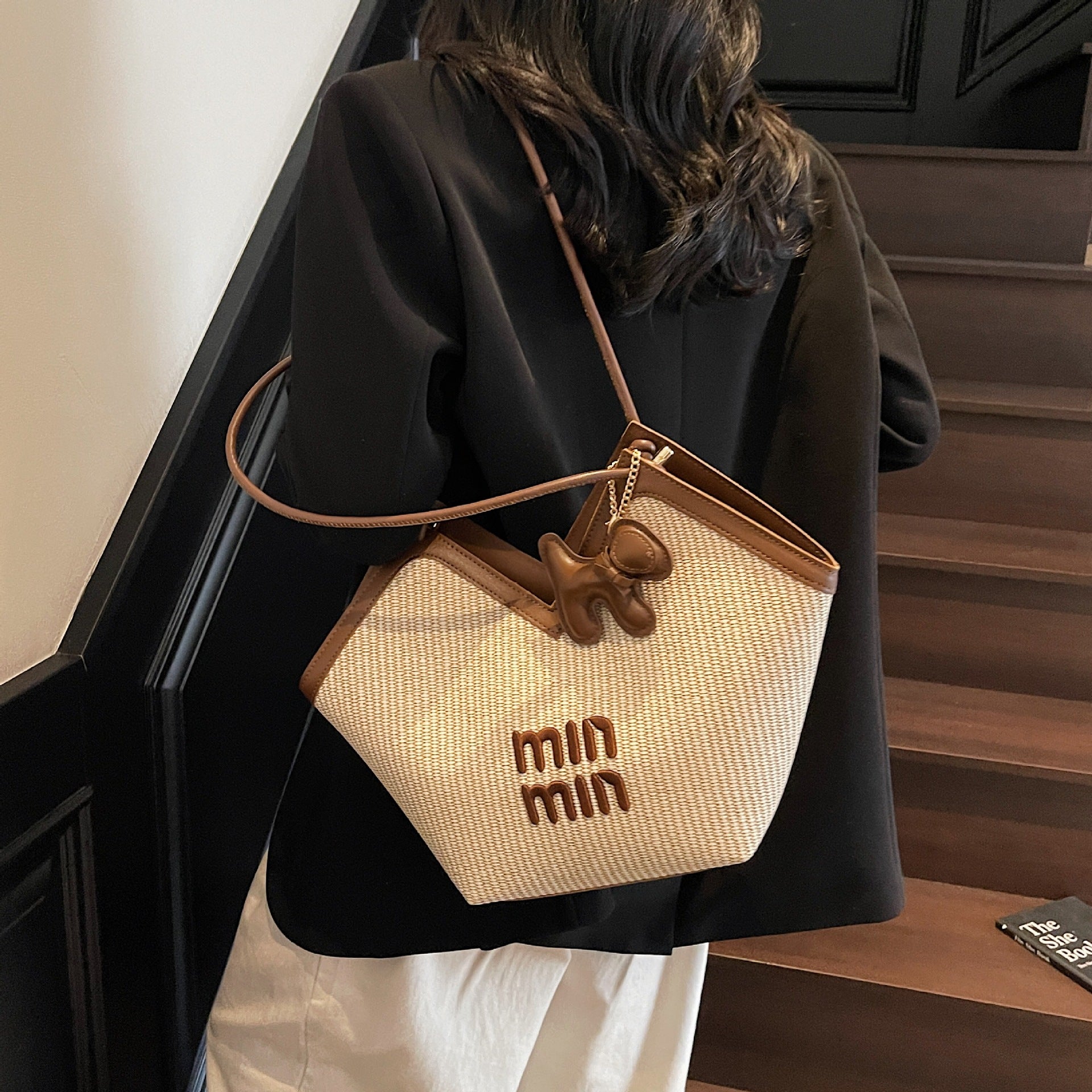 Large-Capacity Miu Embroidered Tote Shoulder Bag Women