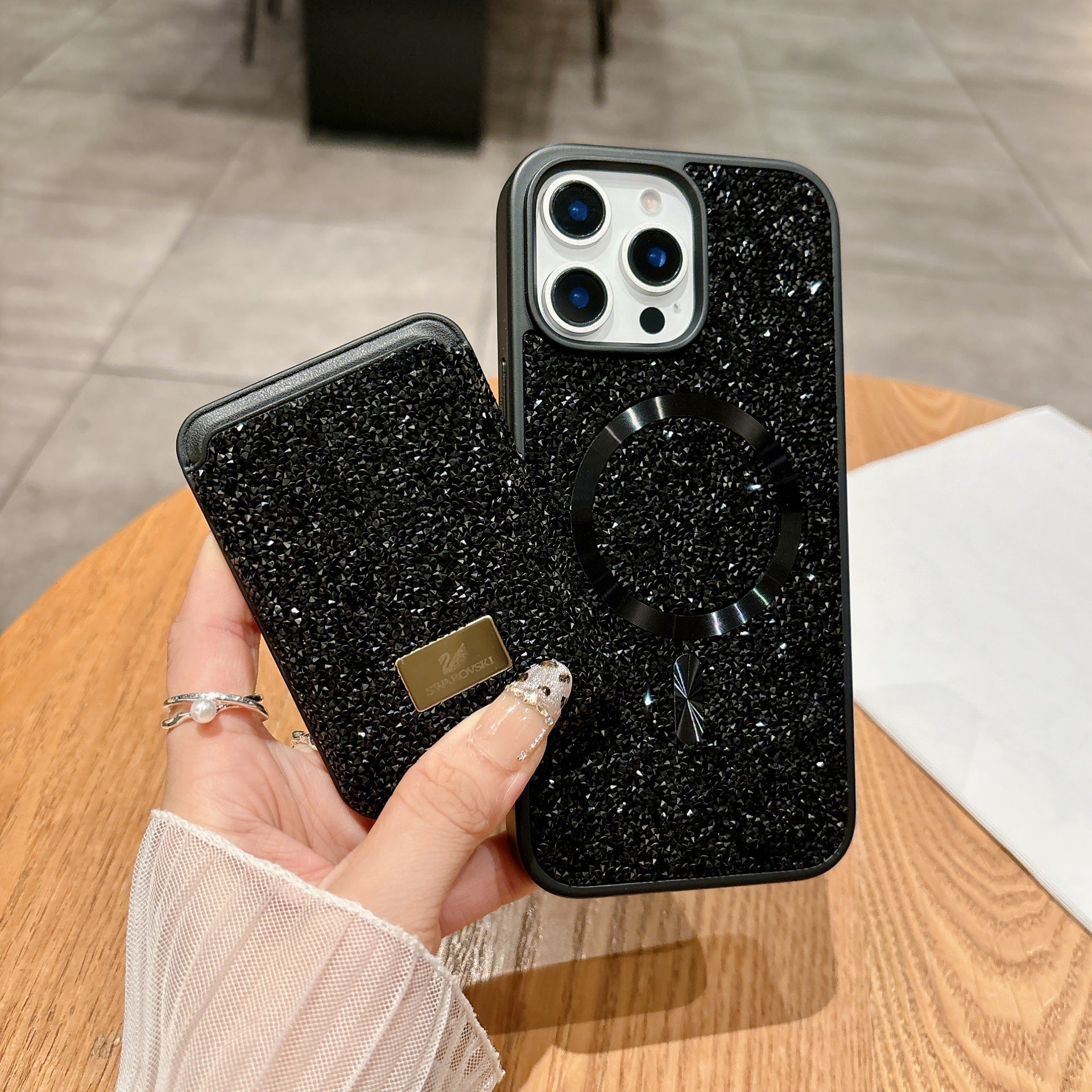 Rhinestone Magnetic Card Bag Case for iPhone 17 Pro Max
