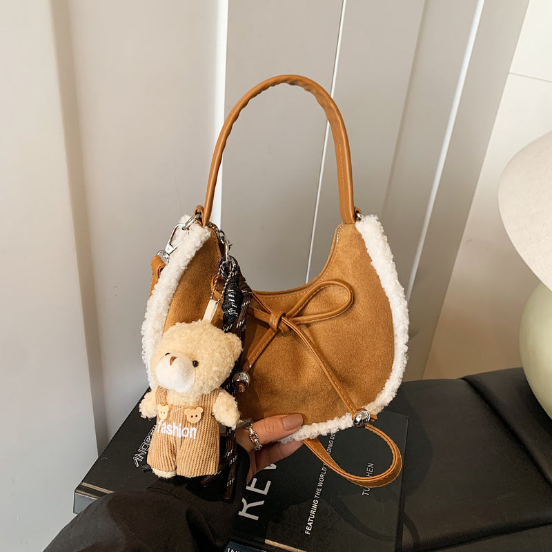 High-End Plush Splicing Messenger Bag