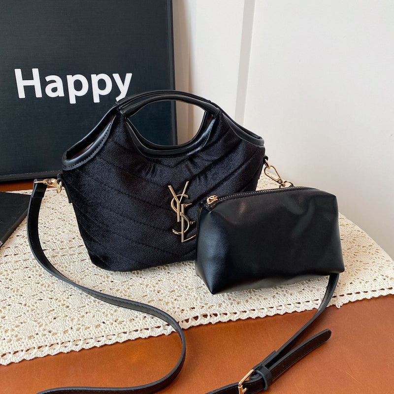 Suede Bucket Bag Rhombus Embroidery Chain Shoulder Bag