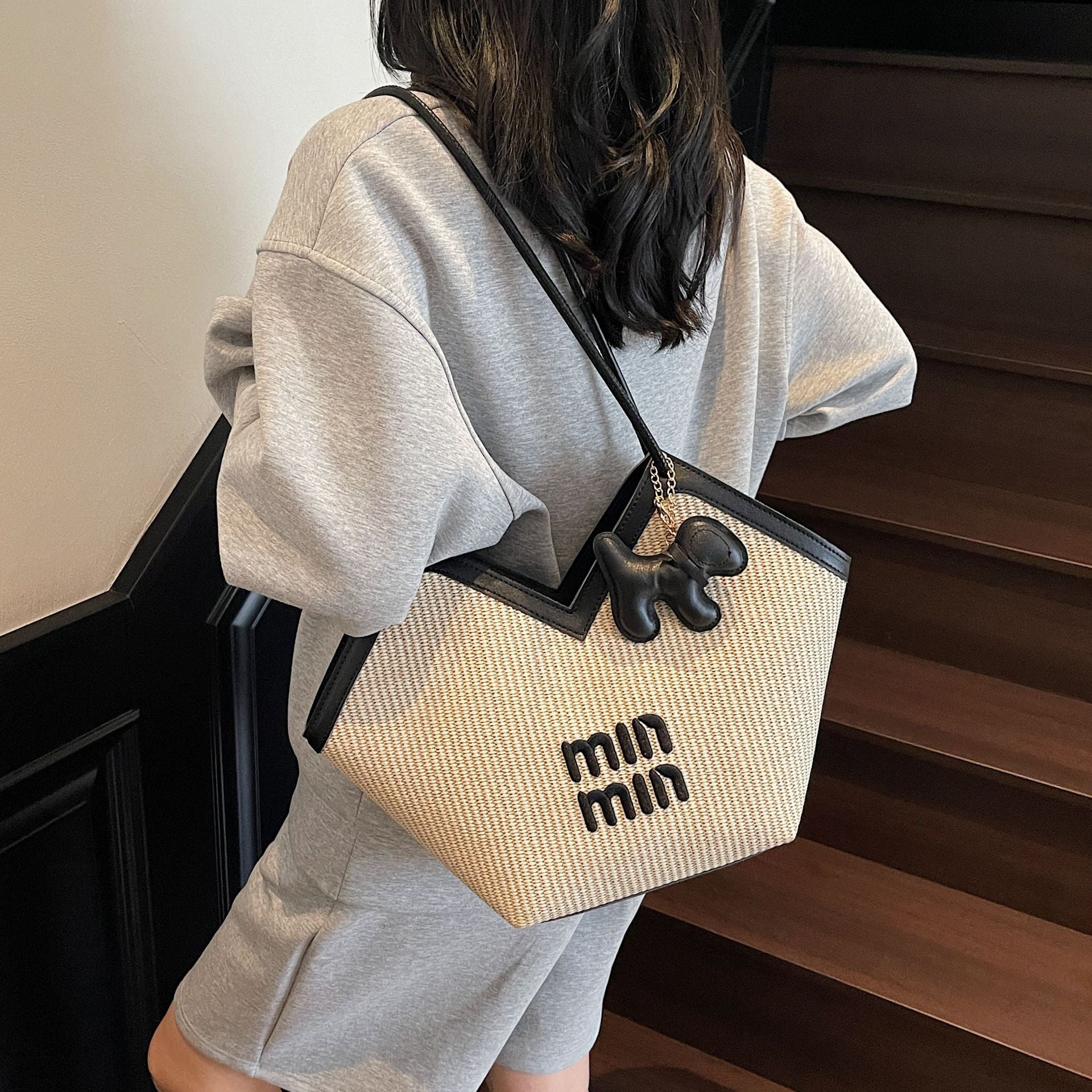Large-Capacity Miu Embroidered Tote Shoulder Bag Women