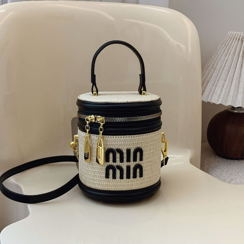Woven Cylinder Crossbody Bag Women's Shoulder Handbag