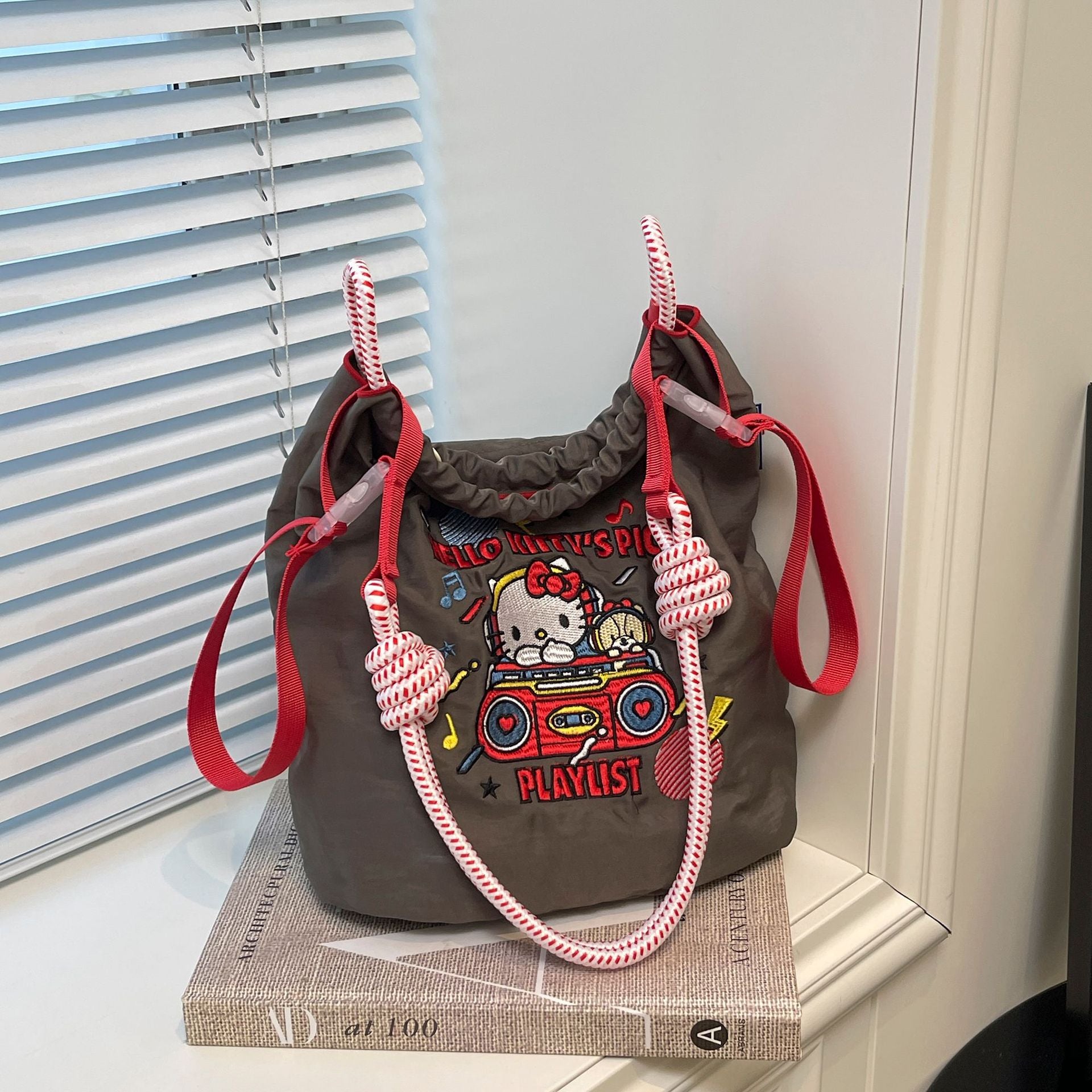 Cute Embroidered Cartoon Green Apple Shoulder Bag