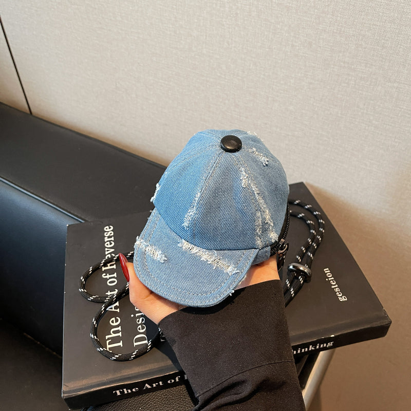 Denim Baseball Cap Messenger Bag with Earphones Storage
