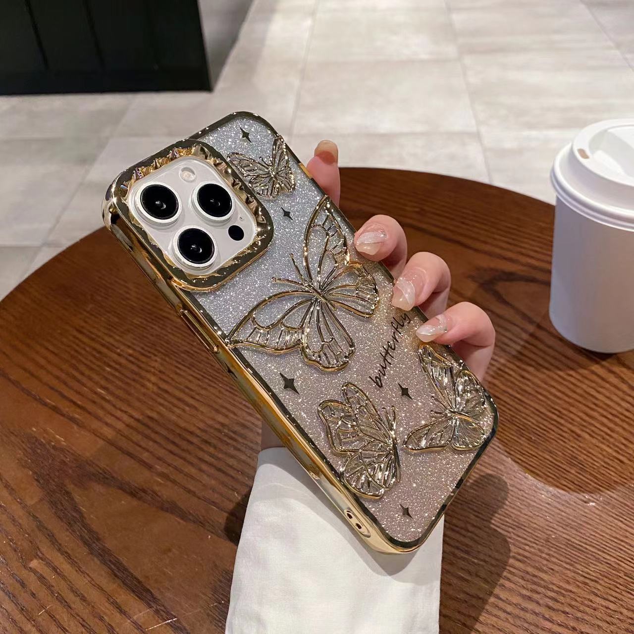 Butterfly Gradient Glitter Electroplating Case for iPhone 17