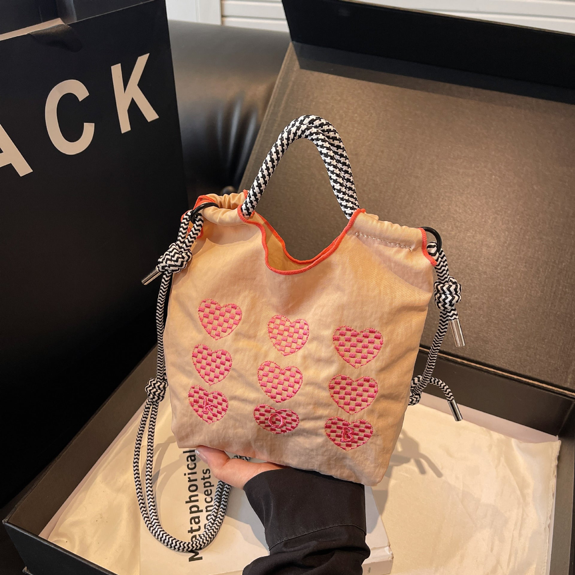 Ese Ball Chain Embroidery Love Shoulder Bag Shopping Bag Nylon Fashion Casual Portable Shoulder Messenger Bag
