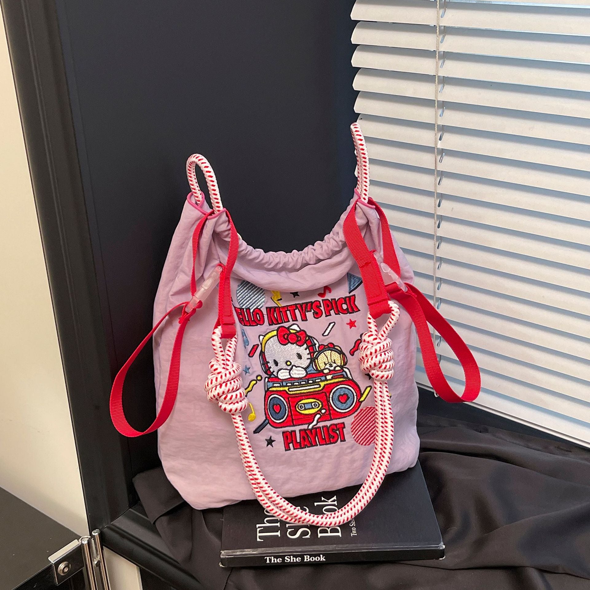 Cute Embroidered Cartoon Green Apple Shoulder Bag