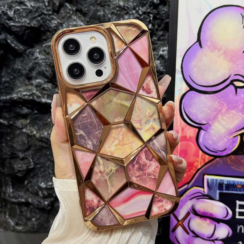 Electroplated Marble Diamond Case for iPhone 16 17 Pro Max