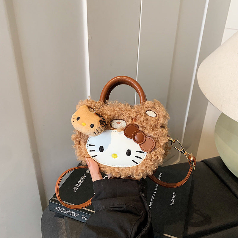 Cute Cat Girl Fluffy Messenger Bag Versatile Hand Carry