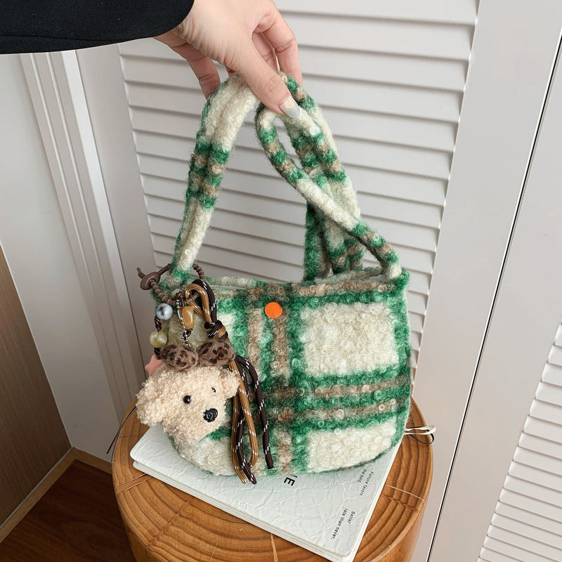 Retro Plush Shoulder Bag Trendy Messenger Saddle Bag