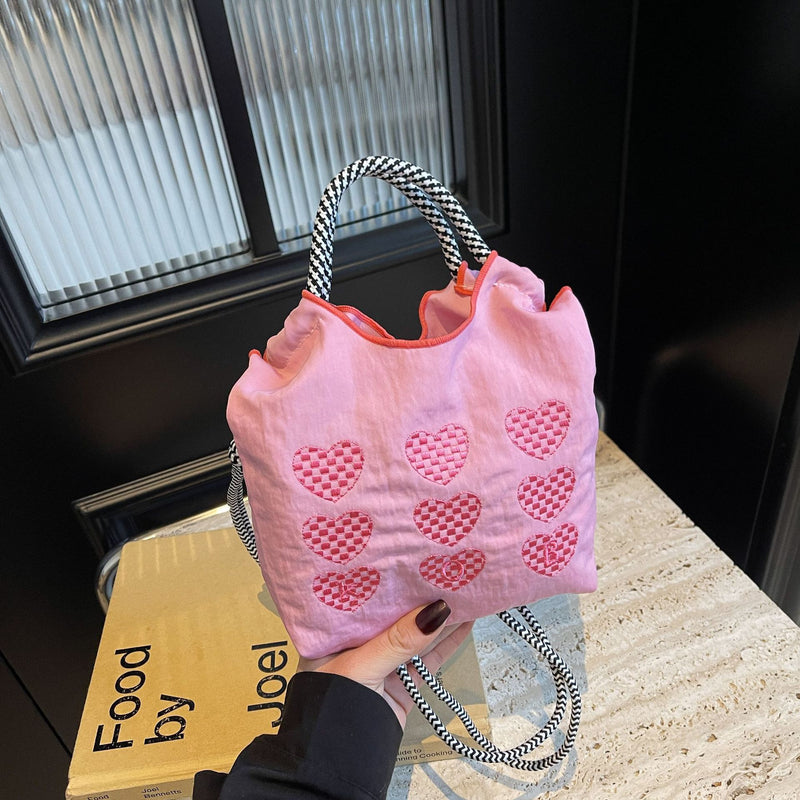 Ese Ball Chain Embroidery Love Shoulder Bag Shopping Bag Nylon Fashion Casual Portable Shoulder Messenger Bag