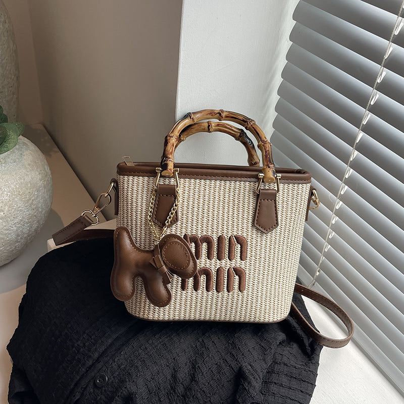 Woven Bag Miu Handbag Niche Design Embroidered Bucket Bag Commuter Light Luxury Trade Shoulder Crossbody Bag