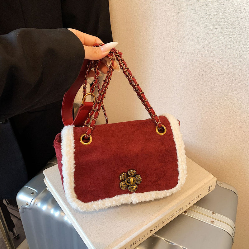 Suede Plush Small Square Bag Trendy Crossbody Handbag