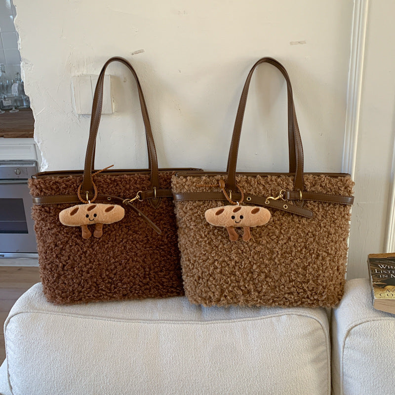 Ins Plush Premium Tote Bag Versatile Niche Gas Shoulder Bag Commuting Gas Large-Capacity Bucket Bag