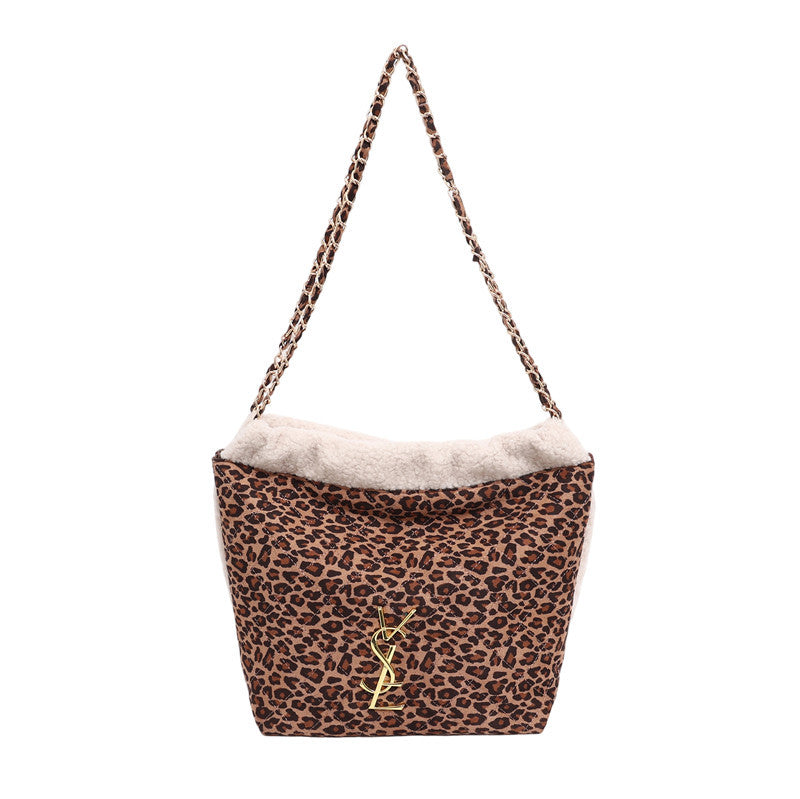 Vintage Rhombus Plush Shoulder Bag Large Capacity Chain