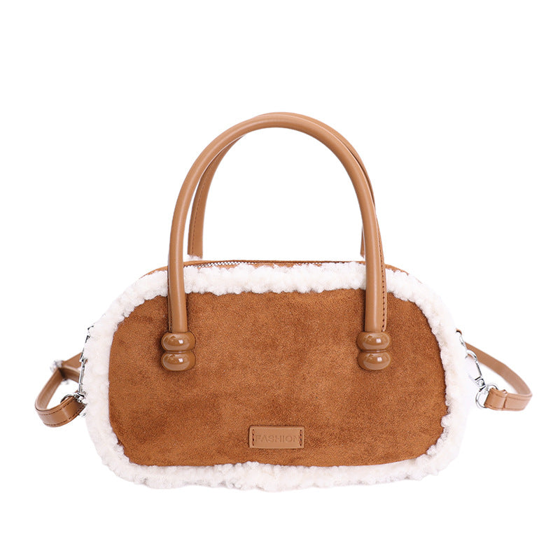 Niche Plush Splicing Handbag Retro Shoulder Bag Suede Messenger