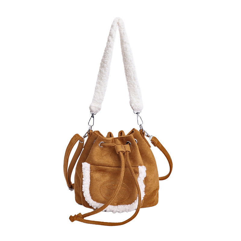 Retro Bucket Bag Women's Plush Shoulder Bag