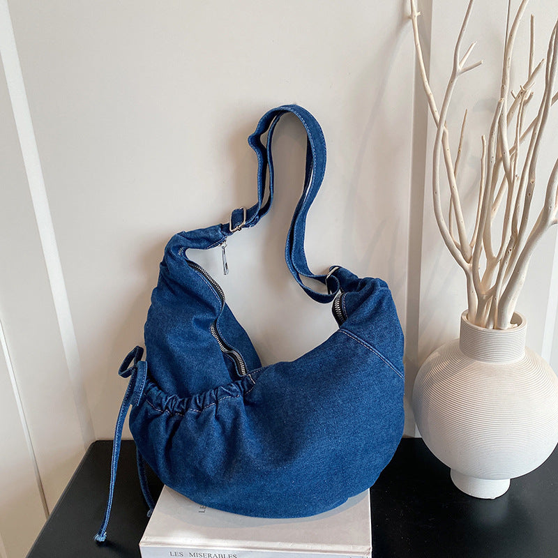 Retro Denim Messenger Bag Large Capacity Commuter Shoulder Bag