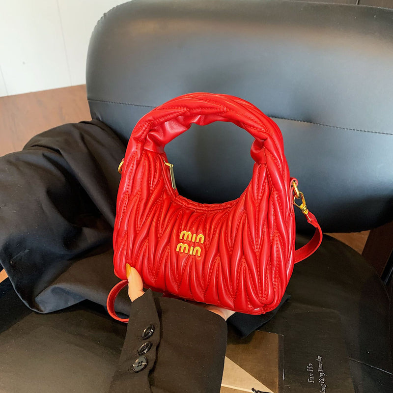 Pleated Miu Crescent Bag Luxury Versatile Women Handbag