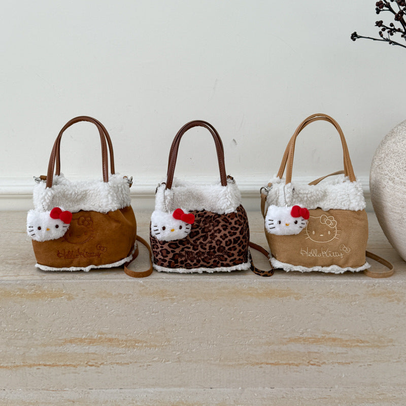 Suede Leopard Print Cat Messenger Bag Mini Shoulder Bag