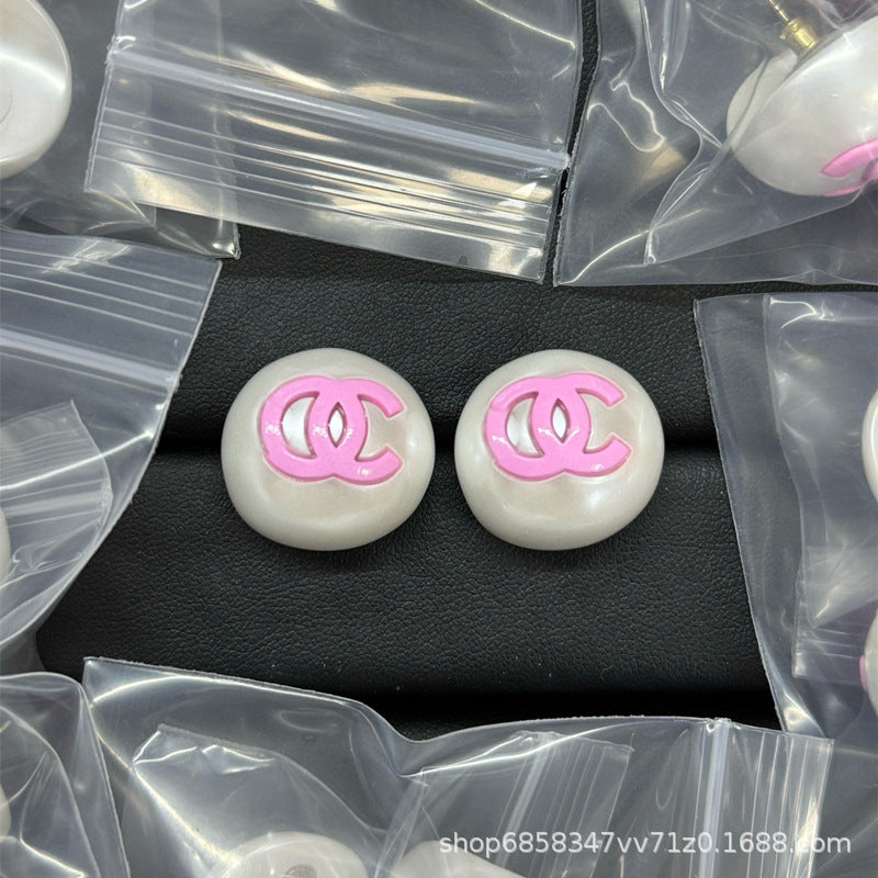 Elegant Enamel Pearl Stud Earrings for Women
