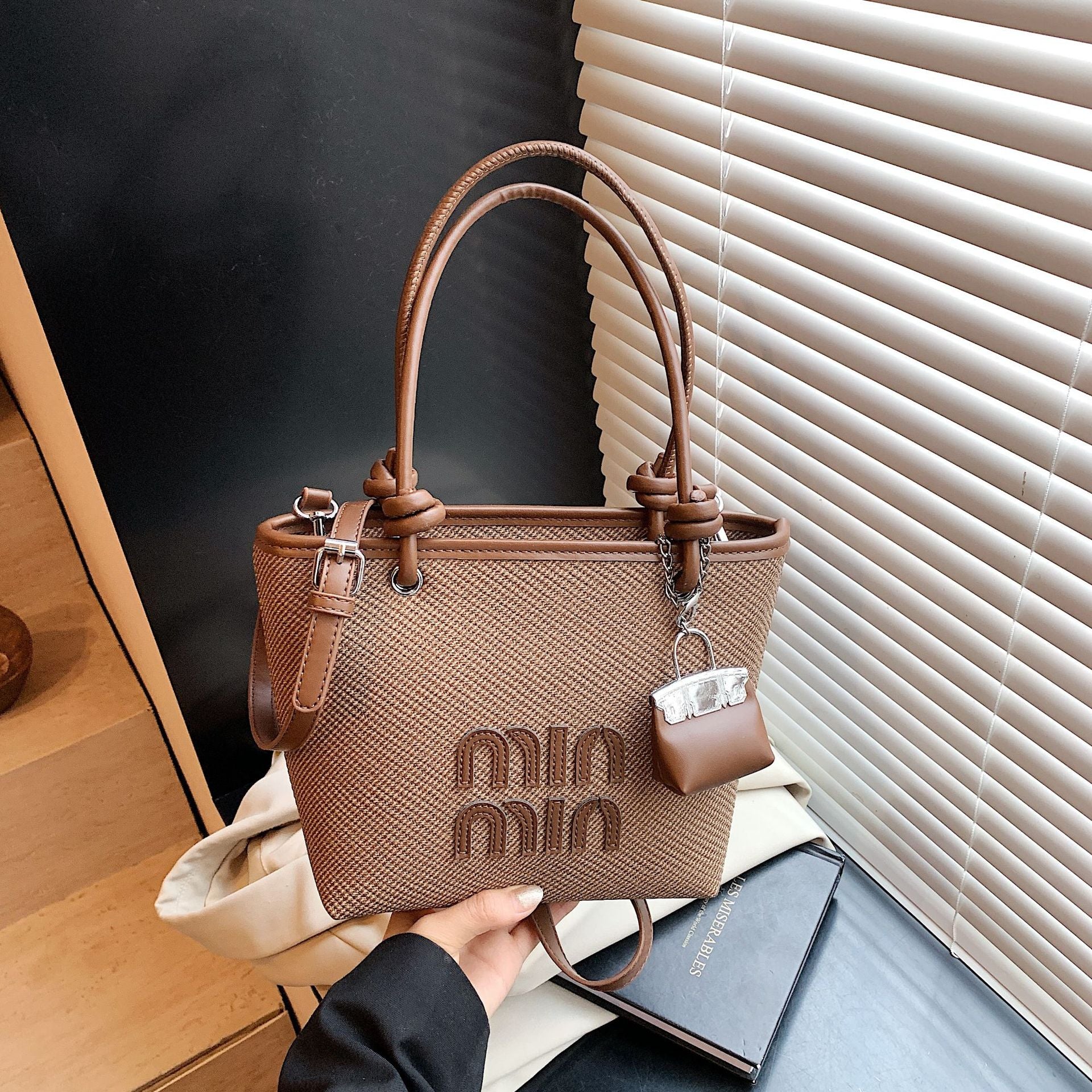 Miu Luxury Woven Tote Bag Women's Shoulder Basket Bag