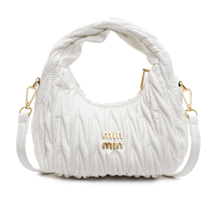 Miu Pleated Cloud Embroidery Crescent Shoulder Bag