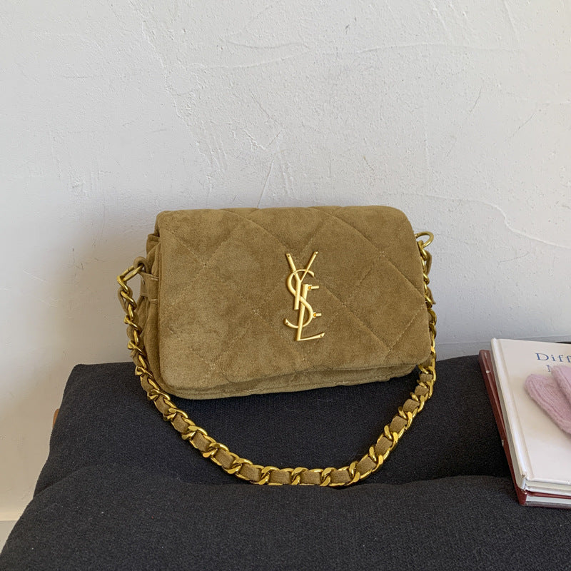 Matte Poplar Forest Rhombus Embroidery Women's Shoulder Bag