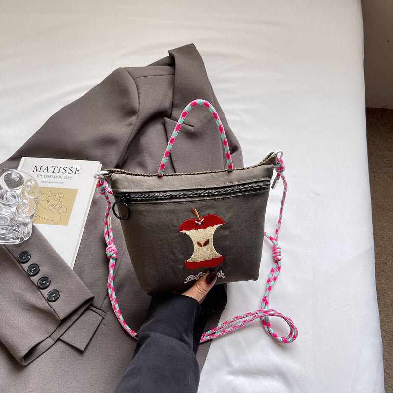 Apple Embroidered Nylon Messenger Bag for Women