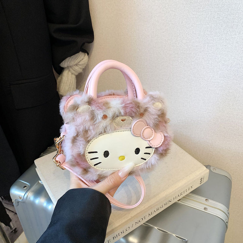 Cute Cat Girl Fluffy Messenger Bag Versatile Hand Carry