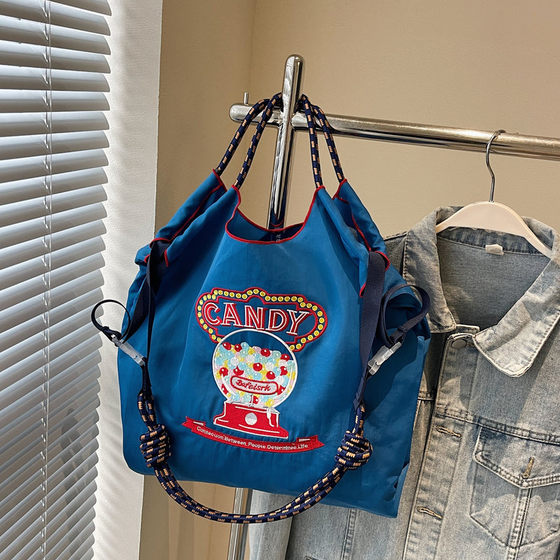 Embroidered Large Capacity Ball Chain Shoulder Bag