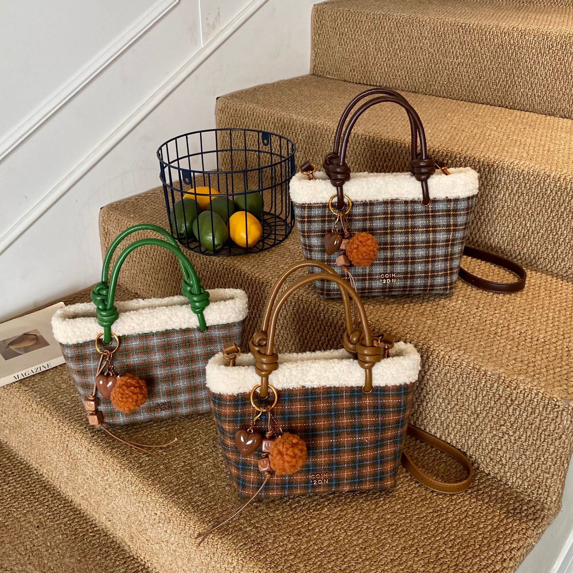 British Plaid Bucket Bag Women's Shoulder Bag Sweet Handbag