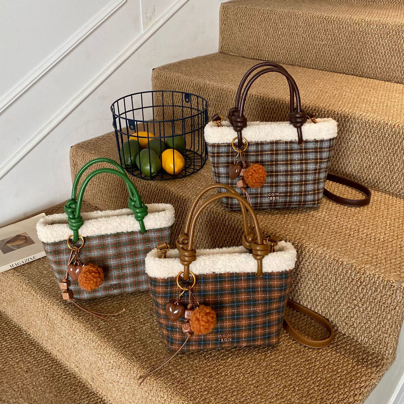 British Plaid Bucket Bag Women's Shoulder Bag Sweet Handbag