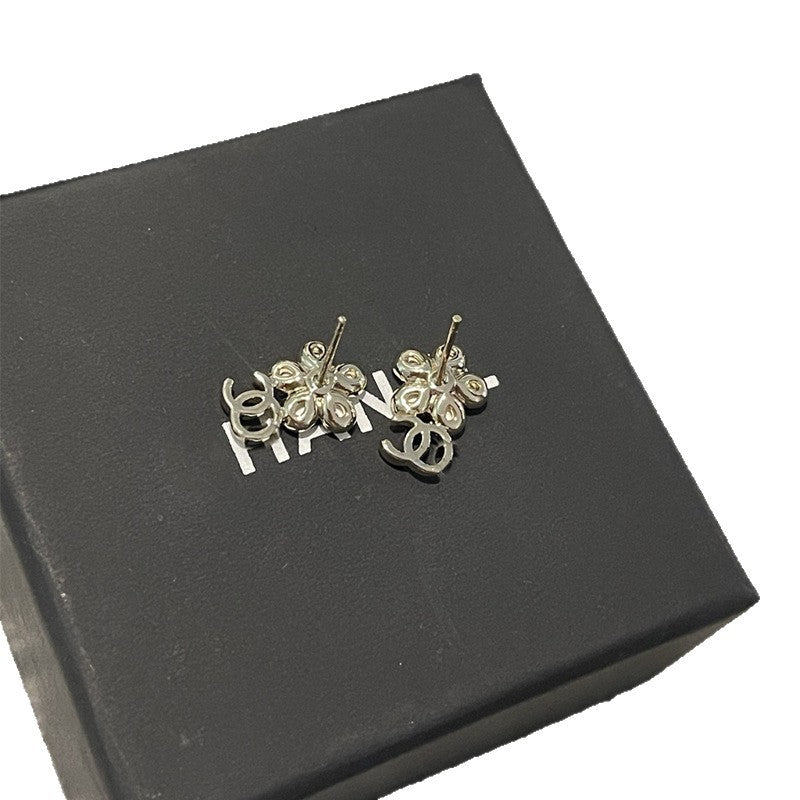 Pink Glazed Flower 925 Silver Stud Earrings for Women