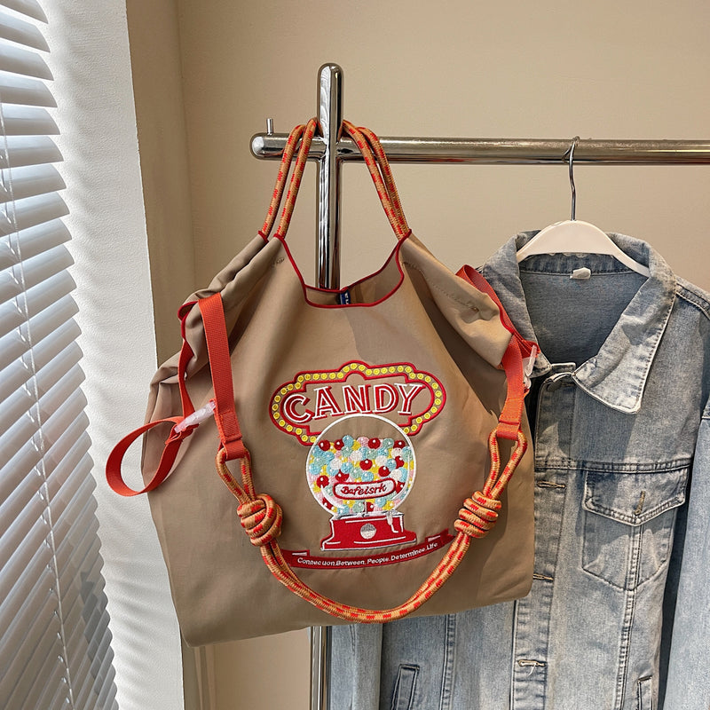 Embroidered Large Capacity Ball Chain Shoulder Bag