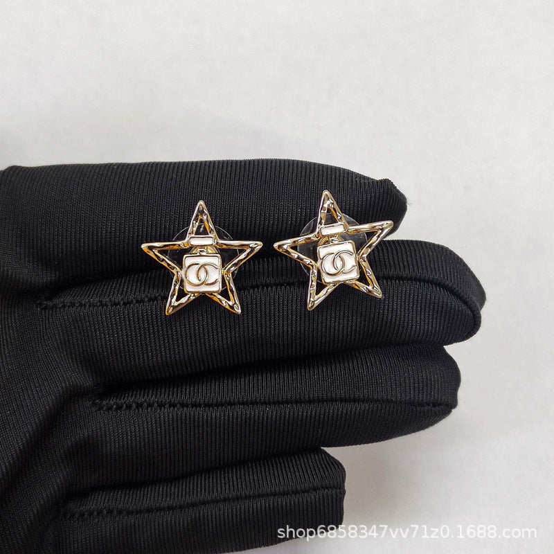 Star Double C Diamond Stud Earrings - Celebrity Style Antique Design