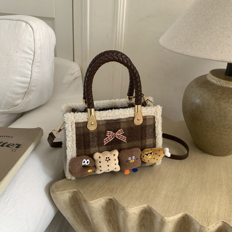 Cute Retro Plaid Cartoon Shoulder Bag