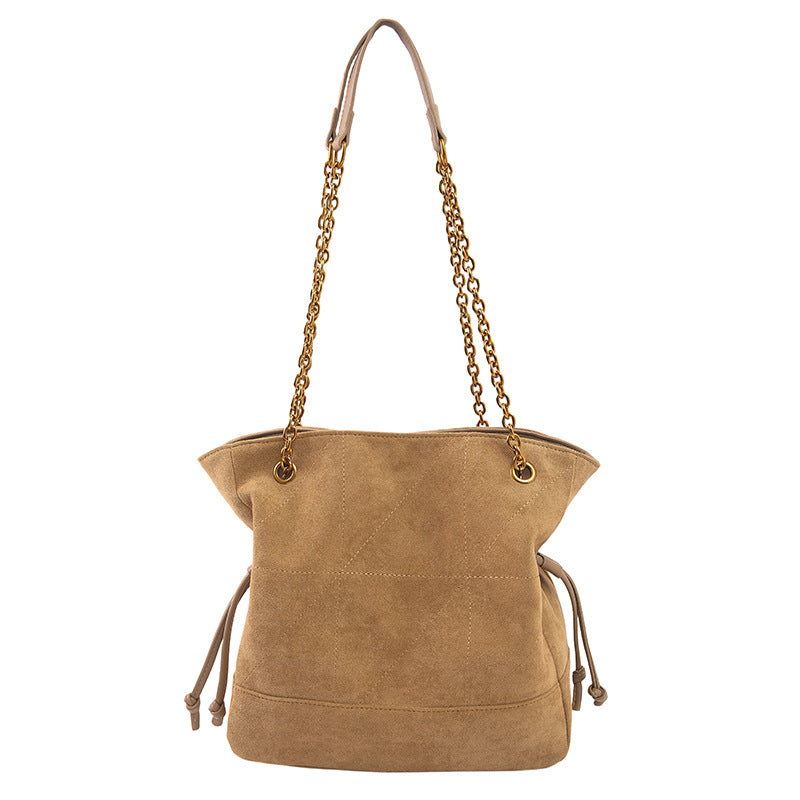 Light Luxury Suede Pleated Drawstring Diamond Tote Bag