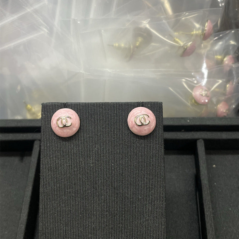Mini Pink Purple Button Stud Earrings for Women