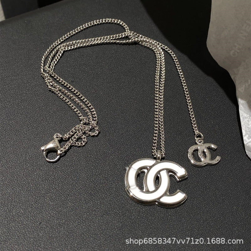 White Enamel Double C Letter Earrings 925 Silver Needle Women Set