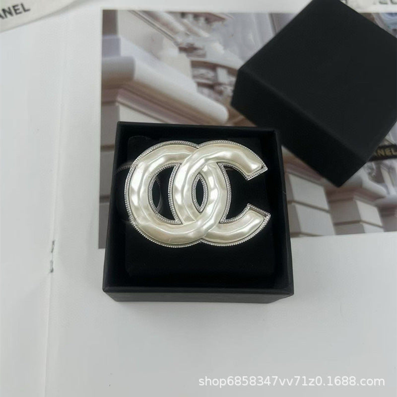Double C Diamond Brooch Pearl Pin Luxury Women's Jewelry Gift