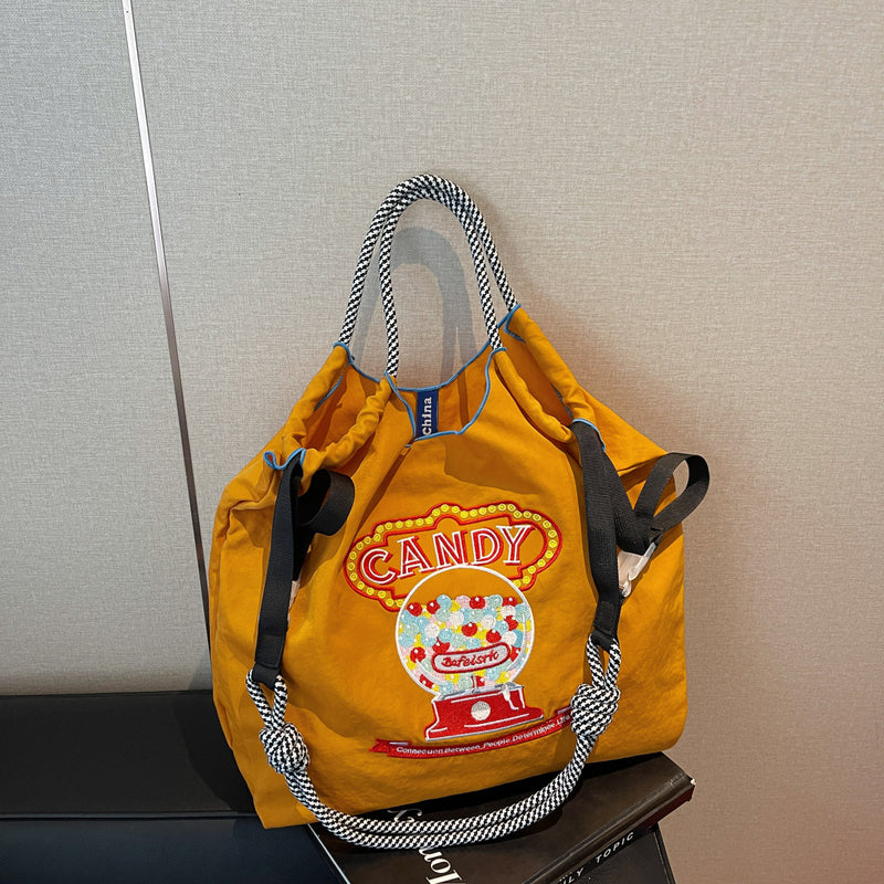 Embroidered Large Capacity Ball Chain Shoulder Bag
