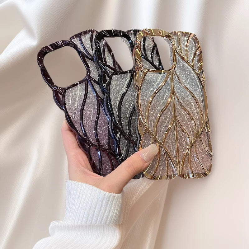 Glitter 3D Leaf Case for iPhone 16 17 Pro Max Electroplated
