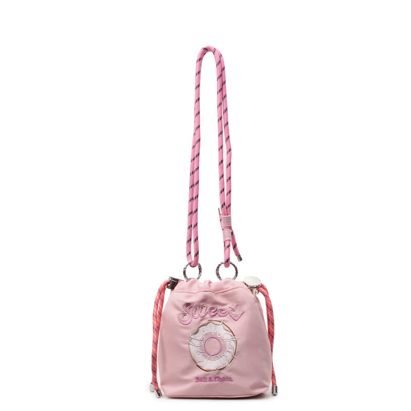 Embroidered Donut Messenger Bag with Ball Chain