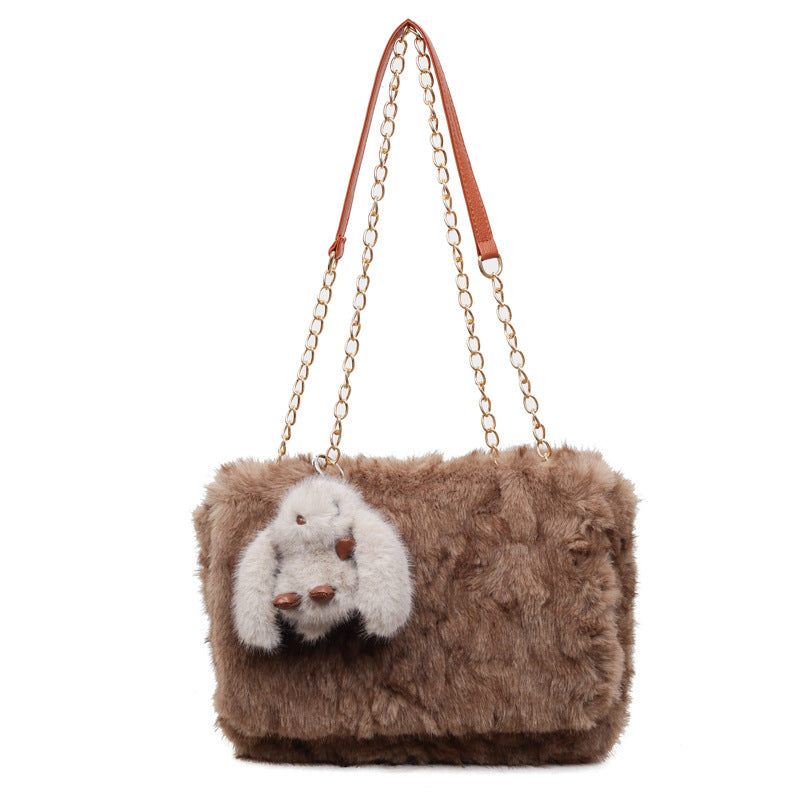 Trendy Versatile Chain Plush Bag Large Capacity Shoulder Bag