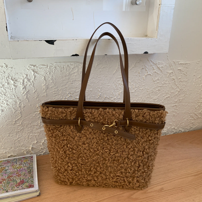 Ins Plush Premium Tote Bag Versatile Niche Gas Shoulder Bag Commuting Gas Large-Capacity Bucket Bag