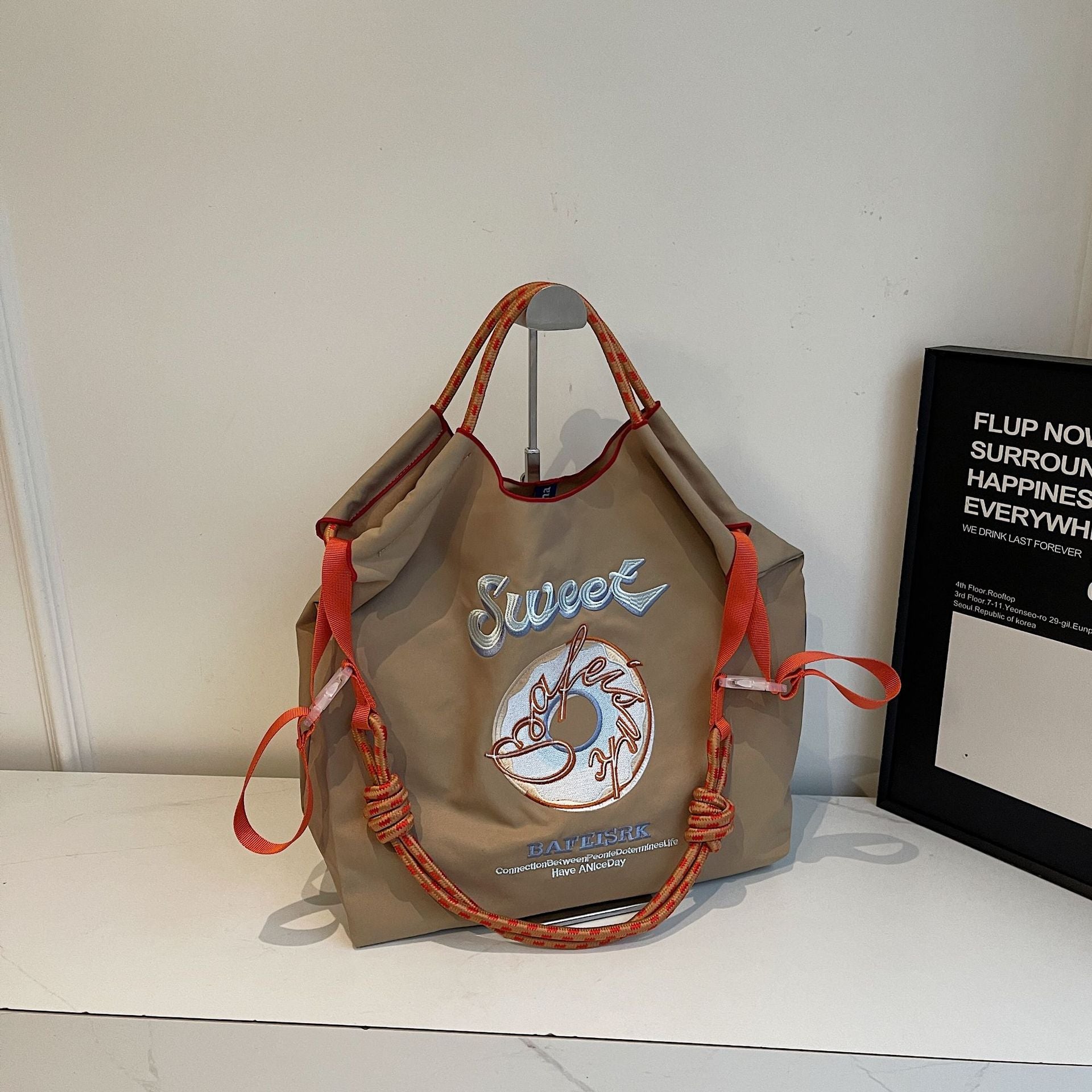 Ese Ball Chain Donut Embroidery Eco Shopping Bag Tote