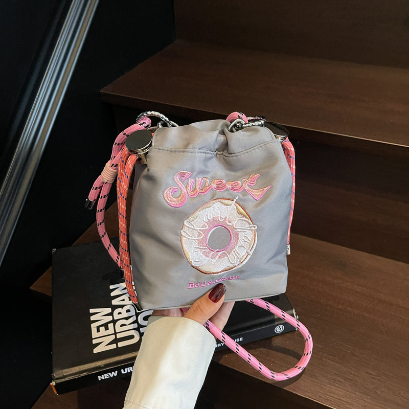Embroidered Donut Messenger Bag with Ball Chain