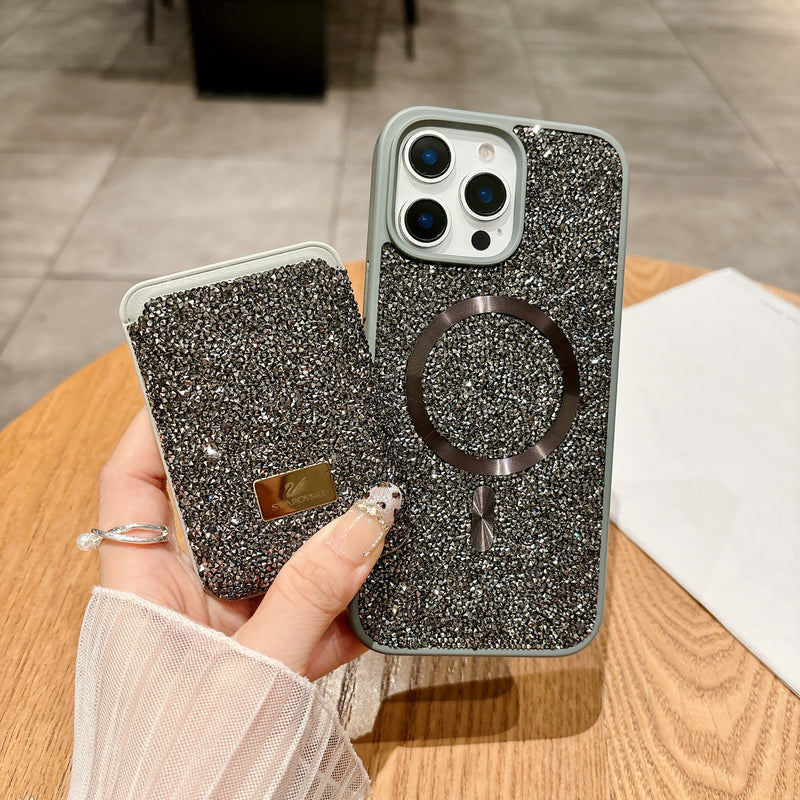 Rhinestone Magnetic Card Bag Case for iPhone 17 Pro Max