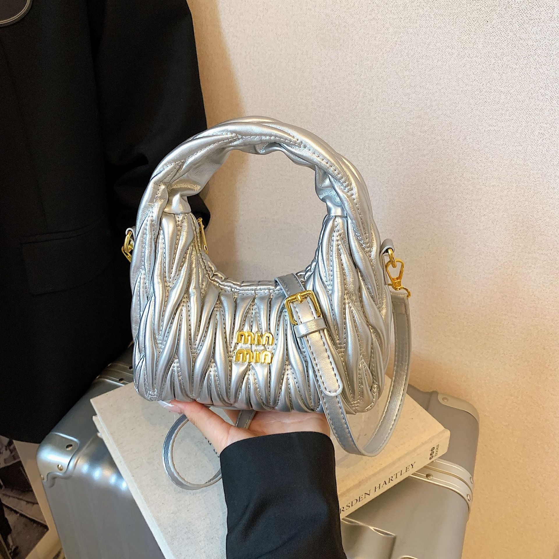 Pleated Miu Crescent Bag Luxury Versatile Women Handbag